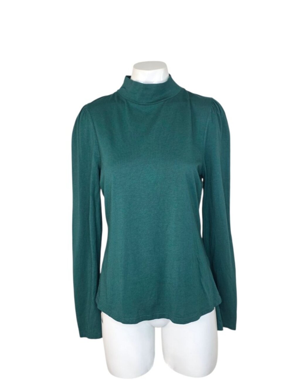 BODEN Puff Shoulder Jersey Top, Long Sleeve, Green, High Neck, Size 8